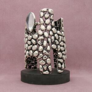 sterling silver vintage scandinavian brutalist crystal cuff bracelet size 7.75in